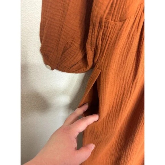 MADEWELL - Lightspun Cotton Gauze V-Neck Midi Dress - Burnt Clay - Medium - BNWT - Picture 11 of 16